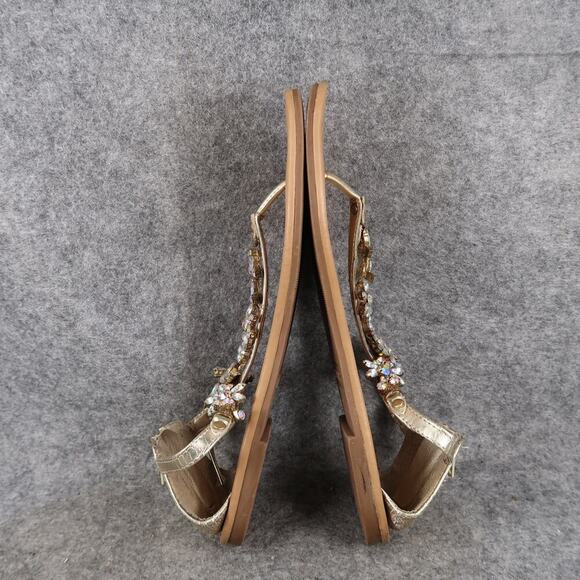 Union Bay Shoes Womens 7 Sandals Flat Thong Embellished Strap Heel Zip Metallic - Picture 8 of 10